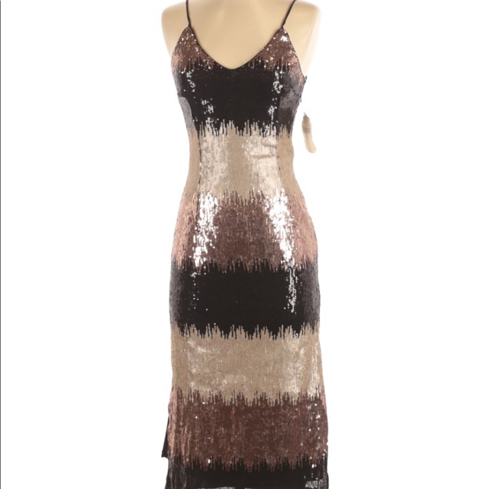 Altar’d State Gold & Black Sequin Midi Dress S
